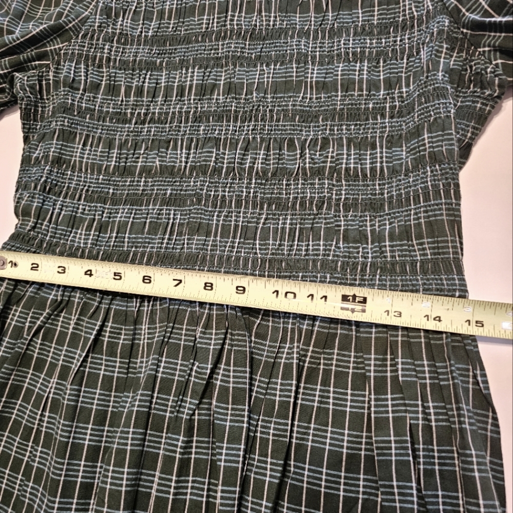 Universal Thread Puff Long Sleeve Smocked Green Blue Cottagecore Blouse Small S - Picture 6 of 7